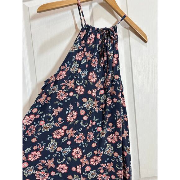 Gap Women L Halter Tie Navy Floral Maxi Dress Spring Casual - Picture 6 of 8